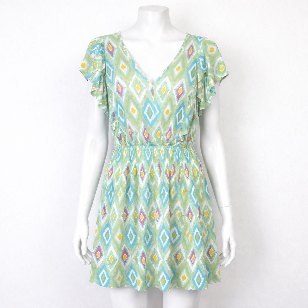 Savanna Jane Ruffle Geometric Dress Women's 1X Bright Vacation Stretch Waist